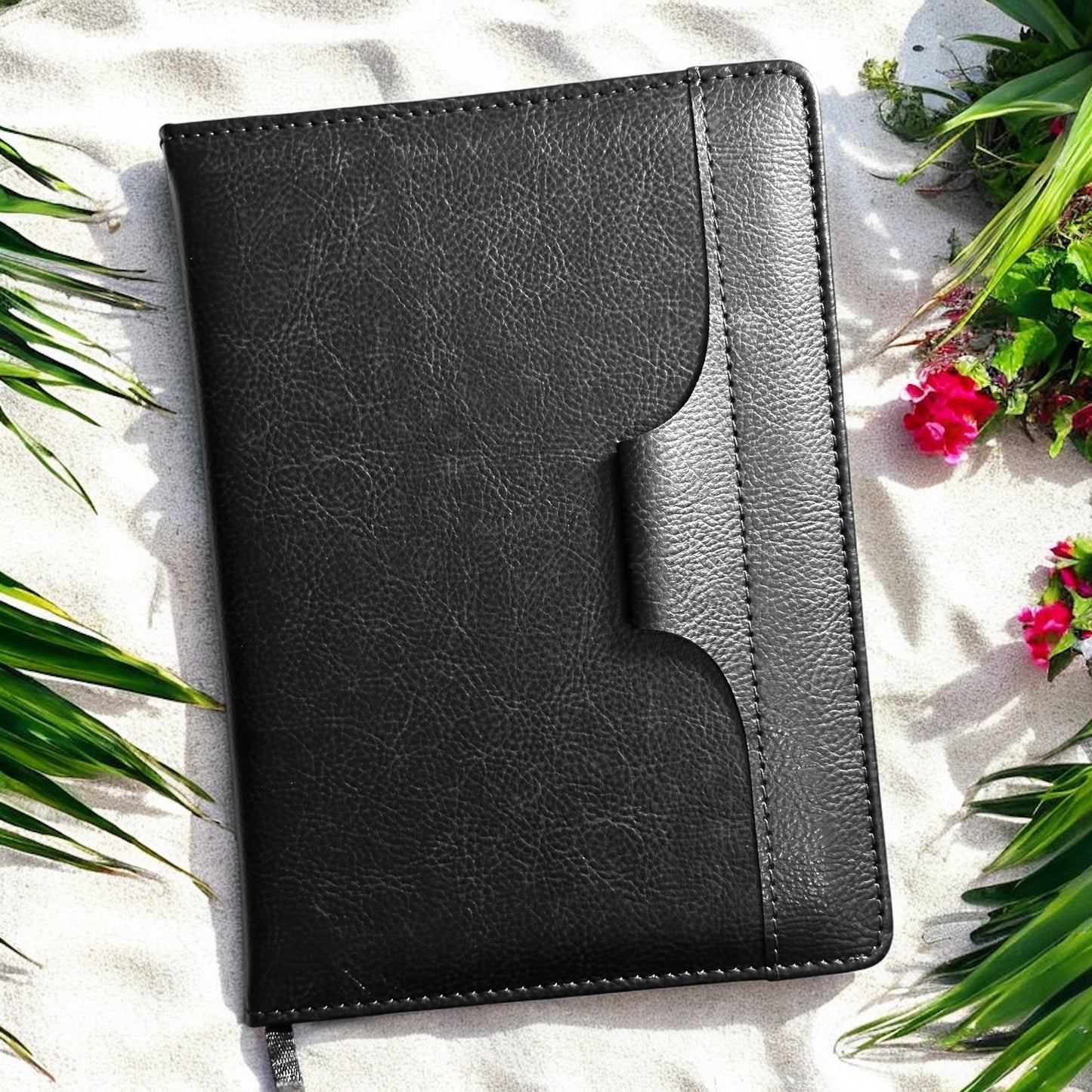 Pen Loop Black Leather Look - A5 Notebook - Karigar Chiriyaa