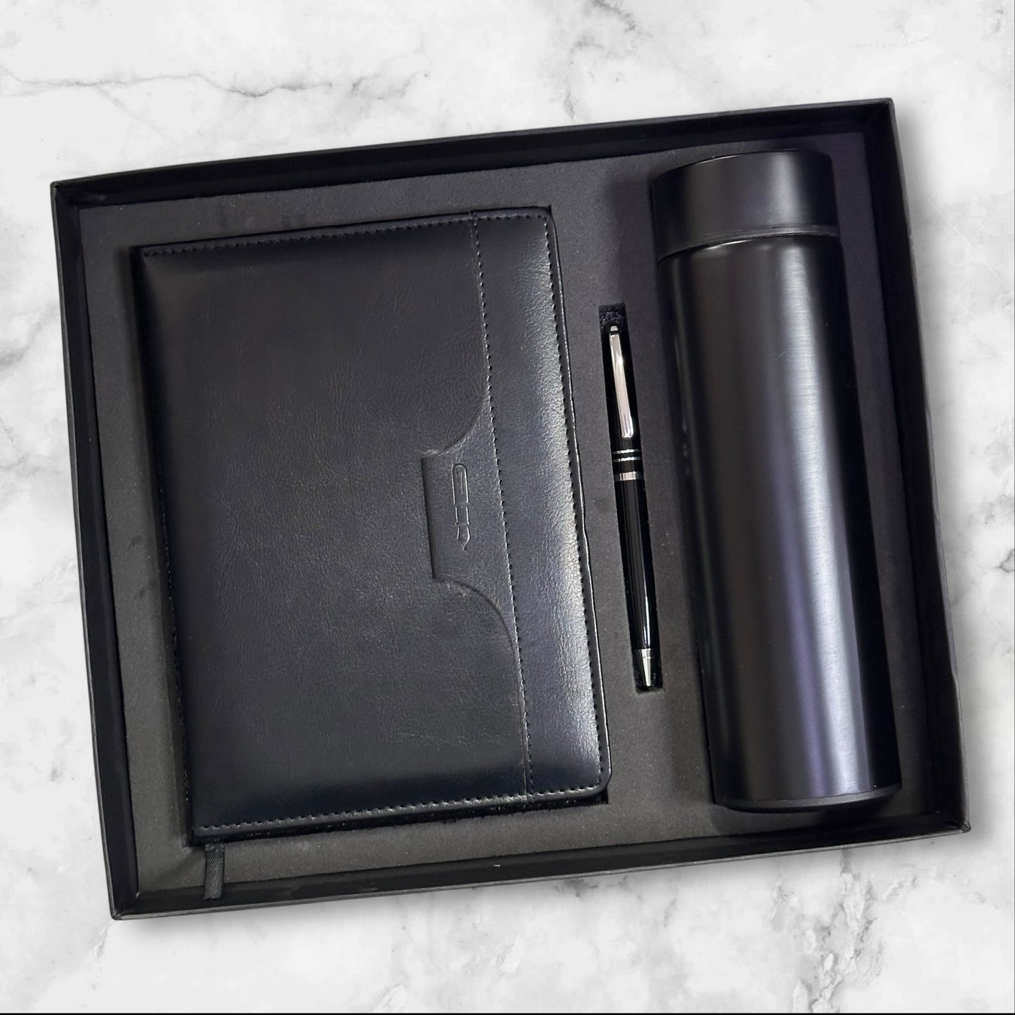 Black Fluffy Notebook with Pen Holder 3 in 1 Gift Set
