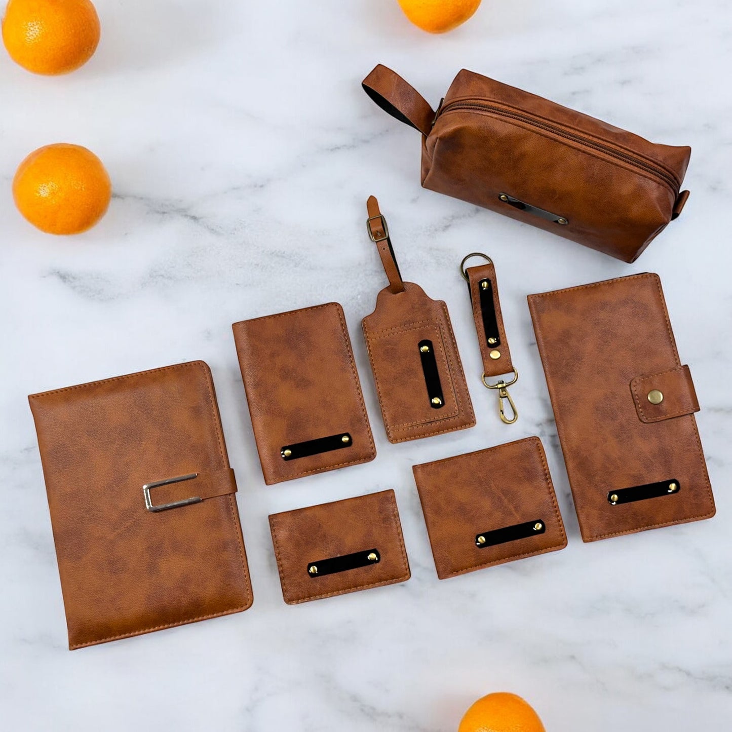 Tan Leatherette Gift Set 8 in 1