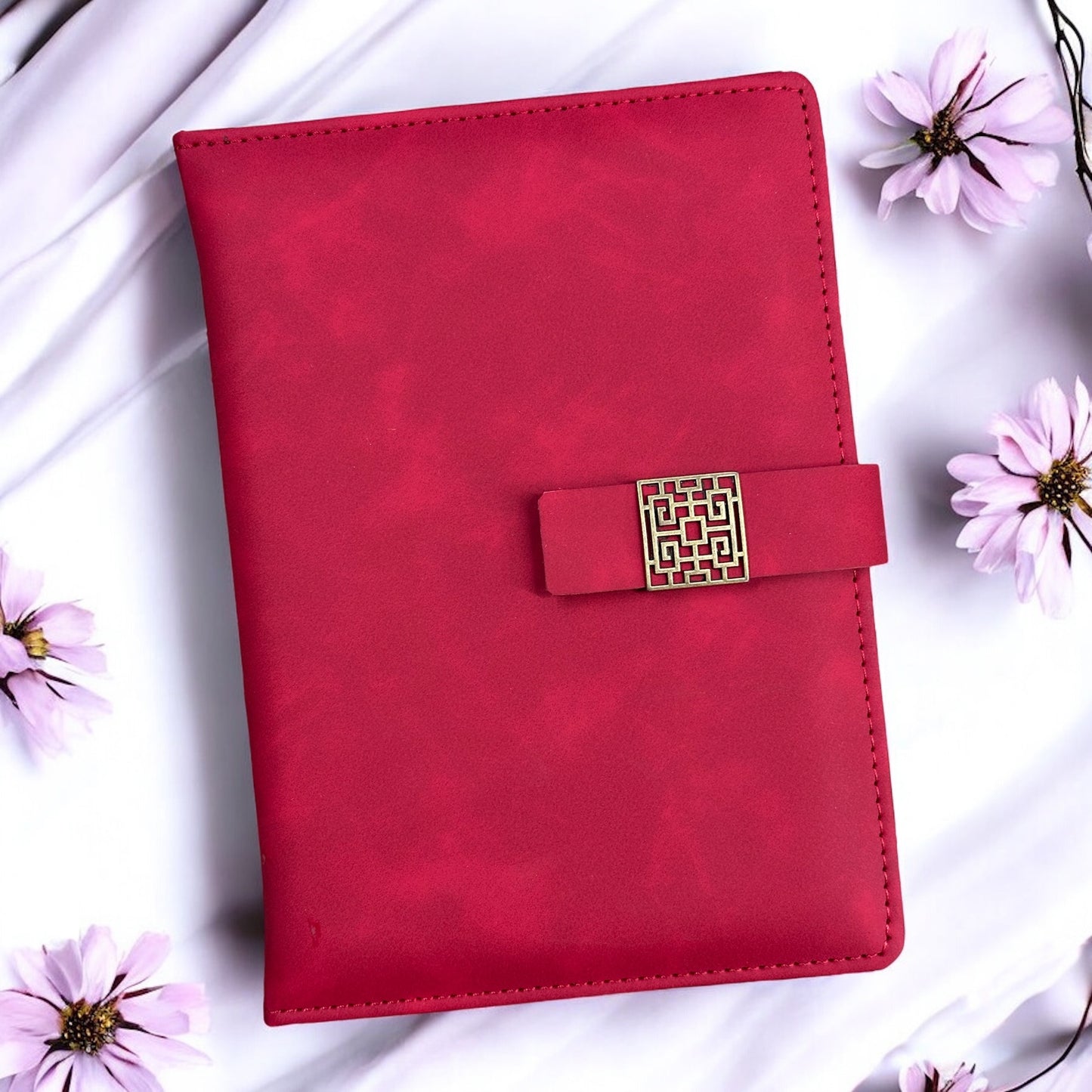 Red with Center Buckle Closer - A5 Notebook - Karigar Chiriyaa