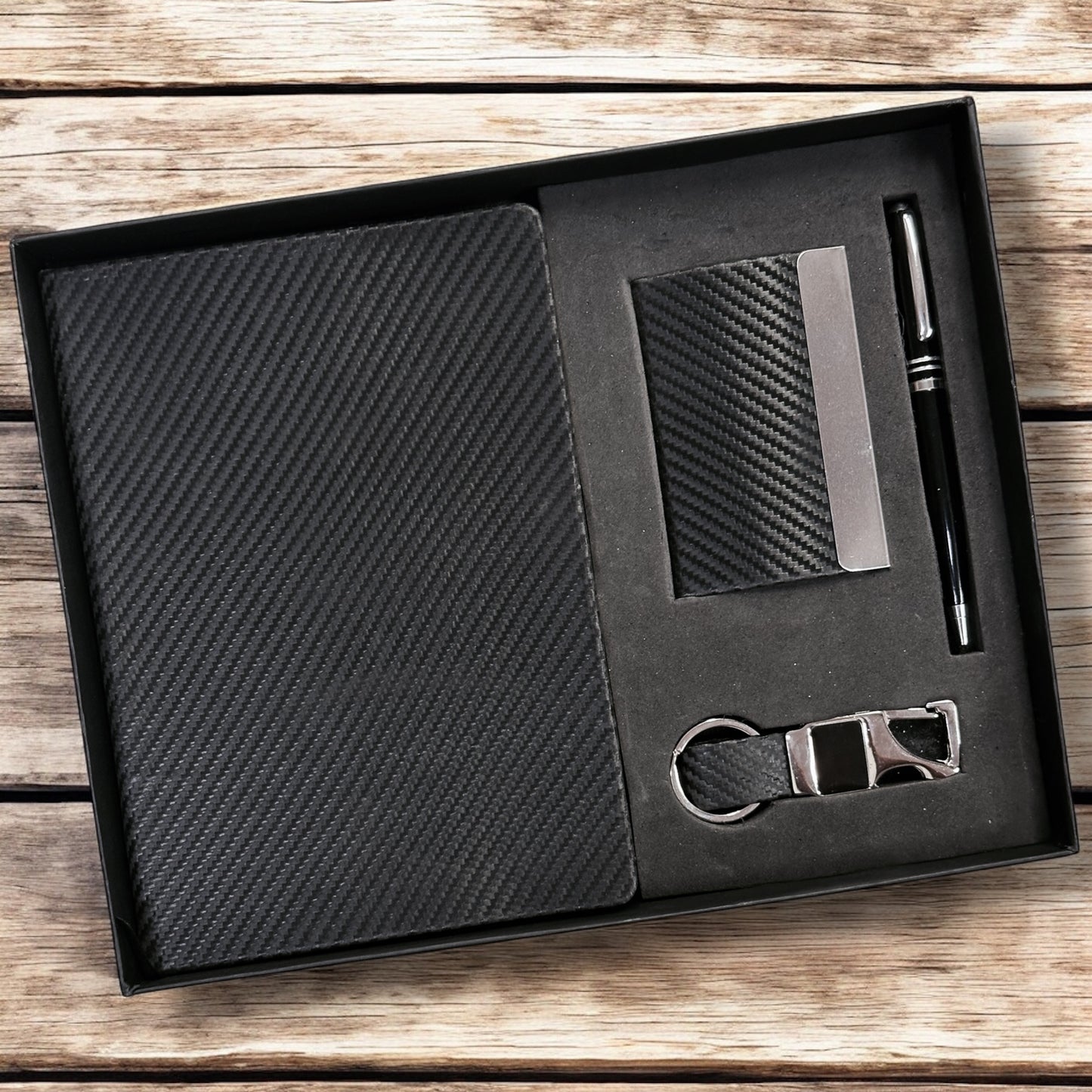 Black Fiber Texture Notebook 4 in 1 Gift Set - Karigar Chiriyaa