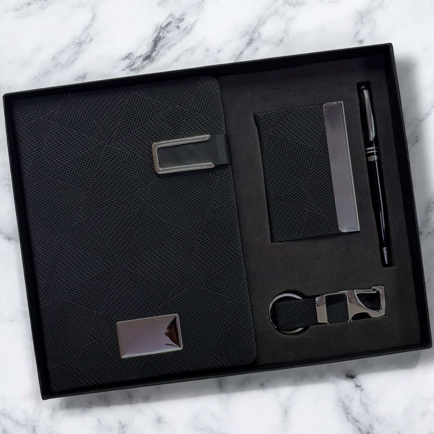 Black Abstract Texture Notebook 4 in 1 Gift Set - Karigar Chiriyaa