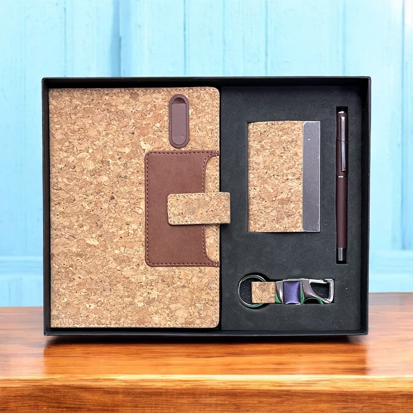 Cork fabric Pen Drive Notebook 4 in 1 Gift Set - Karigar Chiriyaa