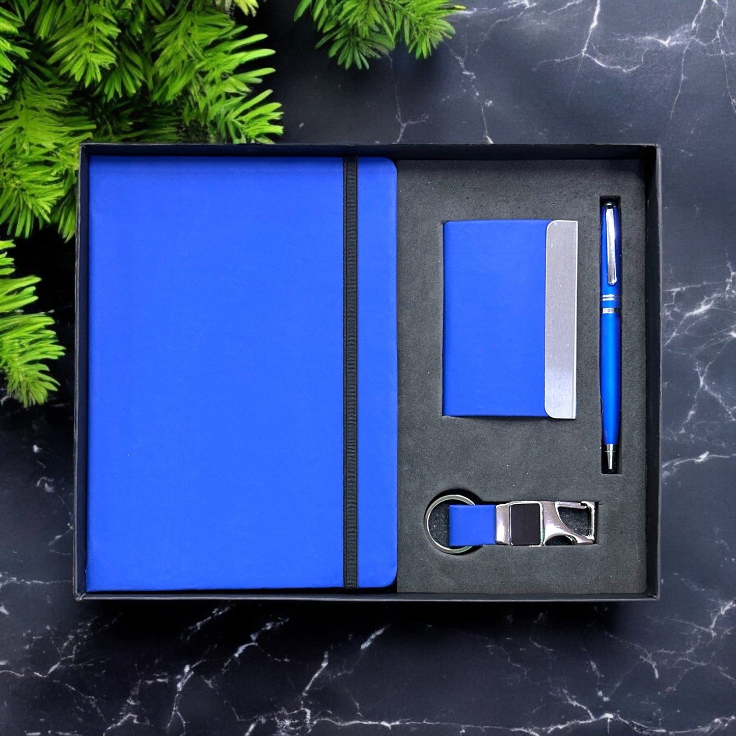 Soft Blue Texture Notebook 4 in 1 Gift Set - Karigar Chiriyaa