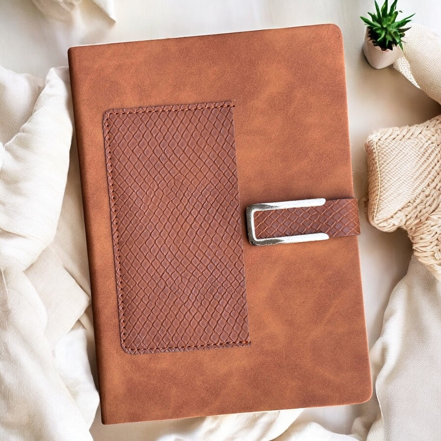 Cloudy Tan Texture Buckle Close With Front Pocket - A5 Notebook
