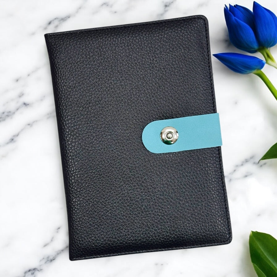 Black Texture with Blue Loop Magnet Closer - A5 Notebook