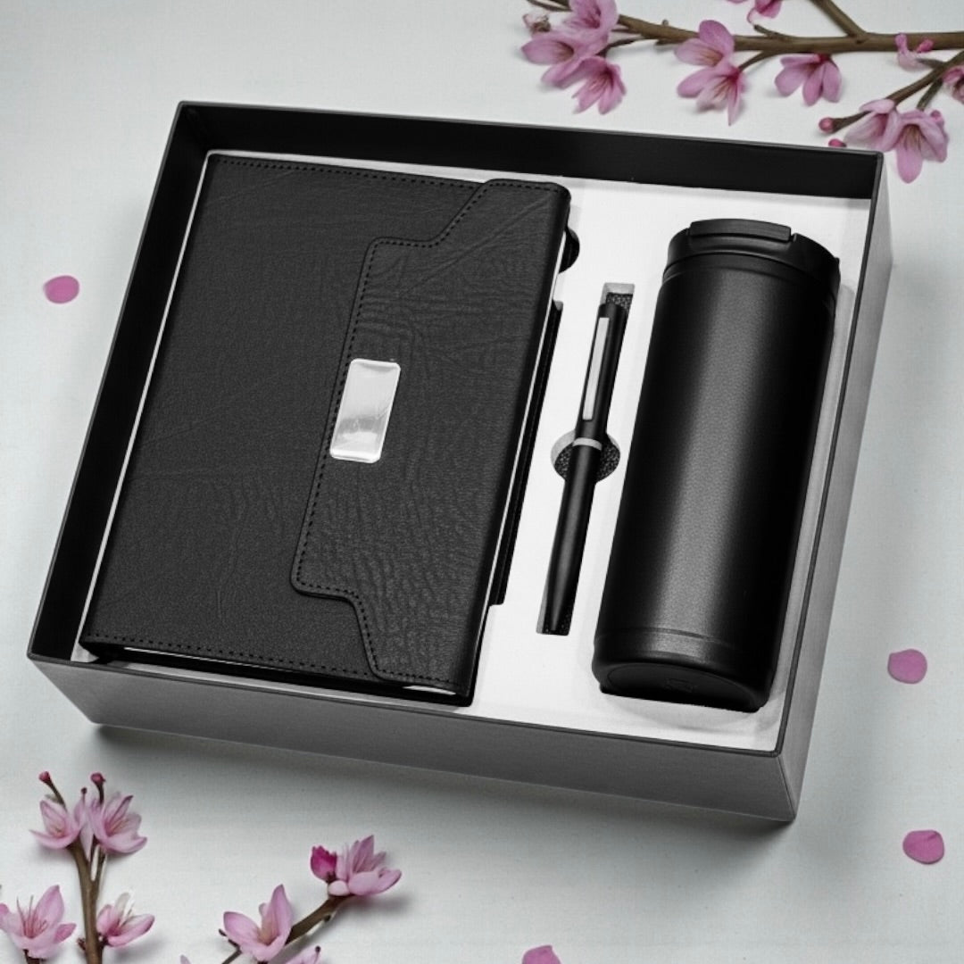 Premium Tri-fold Black 3 in 1 gift set - Karigar Chiriyaa
