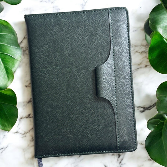 Pen Loop Forest Green Leather Look - A5 Notebook - Karigar Chiriyaa