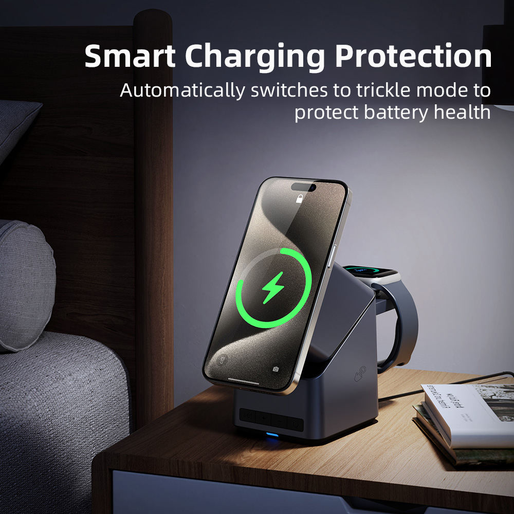 4 in 1 Wireless Charger Alarm Clock with Light Night Wireless Charger