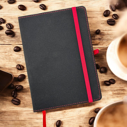 Black Fabric Texture Red Band - A5 Notebook - Karigar Chiriyaa
