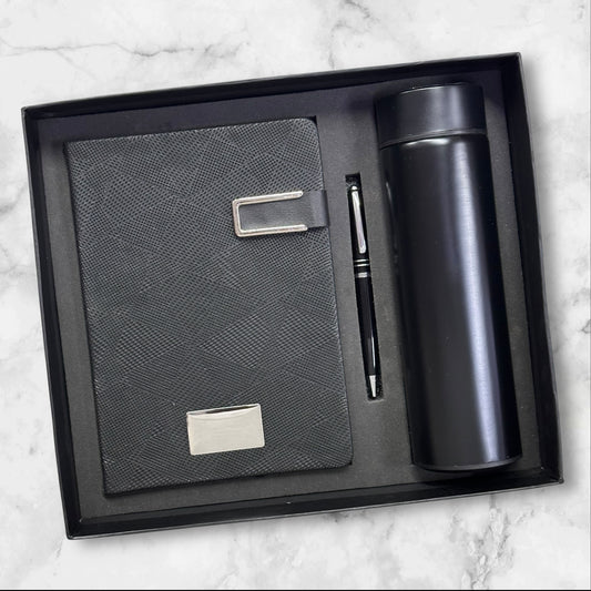 Black Abstract Texture Notebook 3 in 1 Gift Set - Karigar Chiriyaa