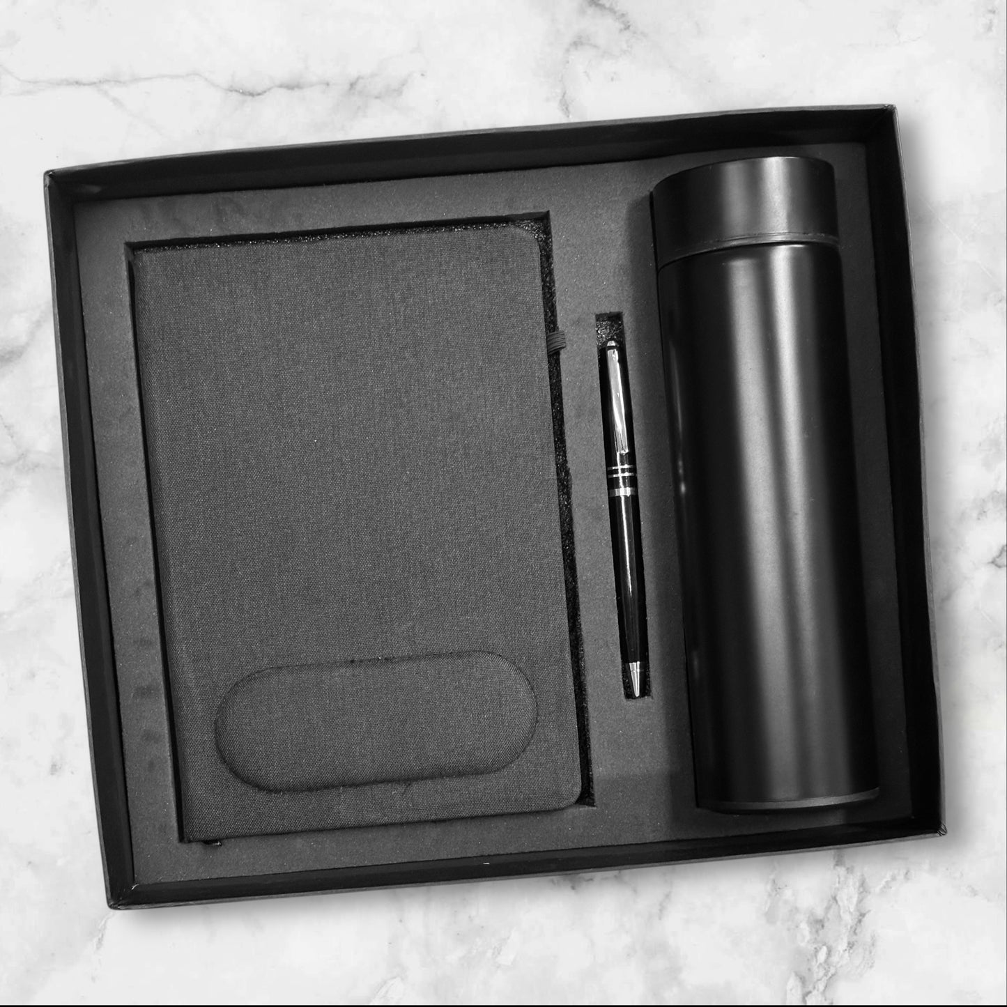 Black Fabric Notebook with Mouse Pad 3 in 1 Gift Set