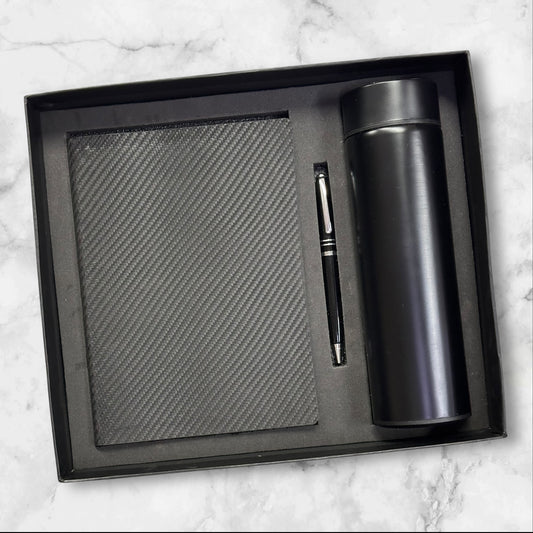 Black Fiber Softbound Notebook 3 in 1 Gift Set - Karigar Chiriyaa
