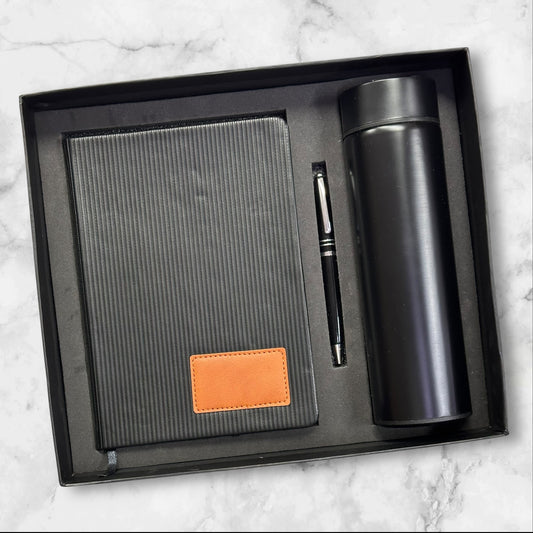 Black Corduroy Fabric Notebook 3 in 1 Gift Set - Karigar Chiriyaa