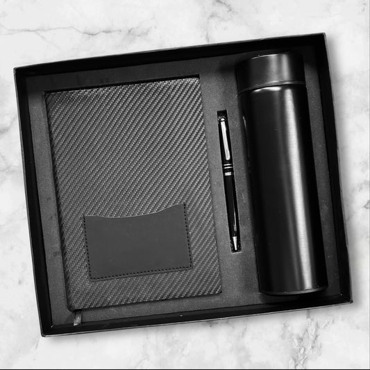 Black Fiber Softbound Notebook with front pocket 3 in 1 Gift Set - Karigar Chiriyaa
