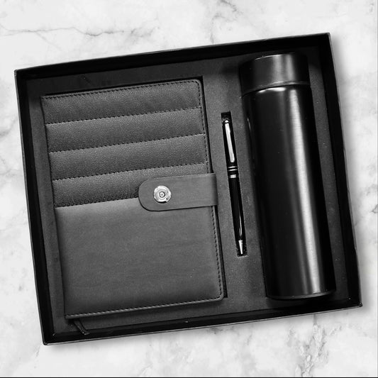 Black Fluffy Strips Notebook 3 in 1 Gift Set - Karigar Chiriyaa