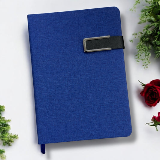 Navy Blue Khadi Magnet Closer  - A5 Notebook - Karigar Chiriyaa