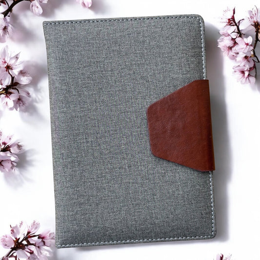 Grey Khadi V Buckle Closer - A5 Notebook - Karigar Chiriyaa
