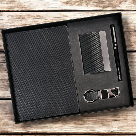 Black Fiber Texture Notebook 4 in 1 Gift Set - Karigar Chiriyaa
