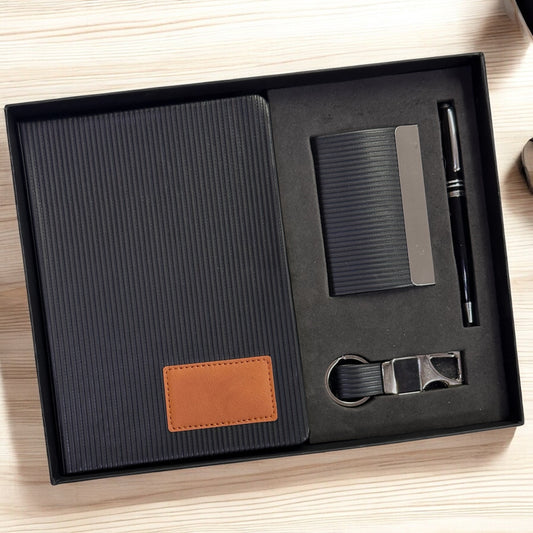 Black Corduroy Fabric Notebook 4 in 1 Gift Set - Karigar Chiriyaa
