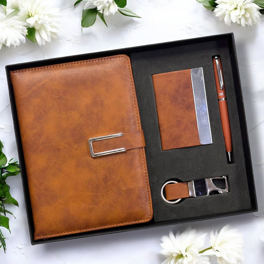 Tan Dot Texture Notebook 4 in 1 Gift Set - Karigar Chiriyaa