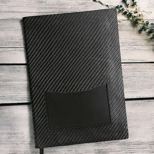 Black Fiber with Front Card Holder - A5 Notebook - Karigar Chiriyaa