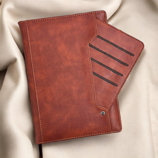 Tan Color with Front Slider Card Holder Pocket - A5 Notebook - Karigar Chiriyaa