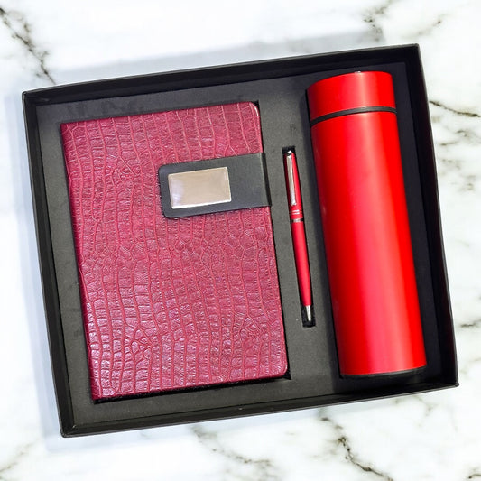 Mahroon Crocodile Texture Notebook 3 in 1 Gift Set