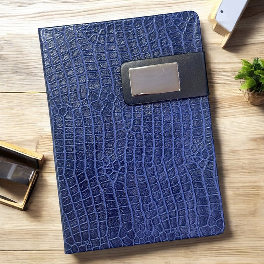 Navy Blue Crocodile Texture with Buckle Closer - A5 Notebook - Karigar Chiriyaa