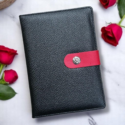 Black Texture with Red Loop Magnet Closer - A5 Notebook - Karigar Chiriyaa