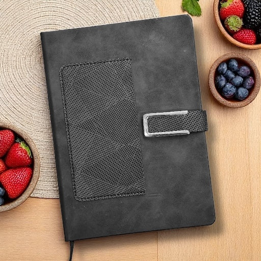Cloudy Black Texture Buckle Close With Front Pocket - A5 Notebook - Karigar Chiriyaa