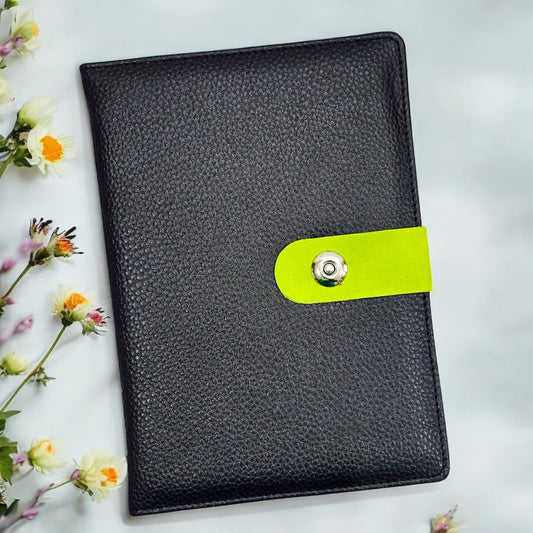 Black Texture with Green Loop Magnet Closer - A5 Notebook - Karigar Chiriyaa