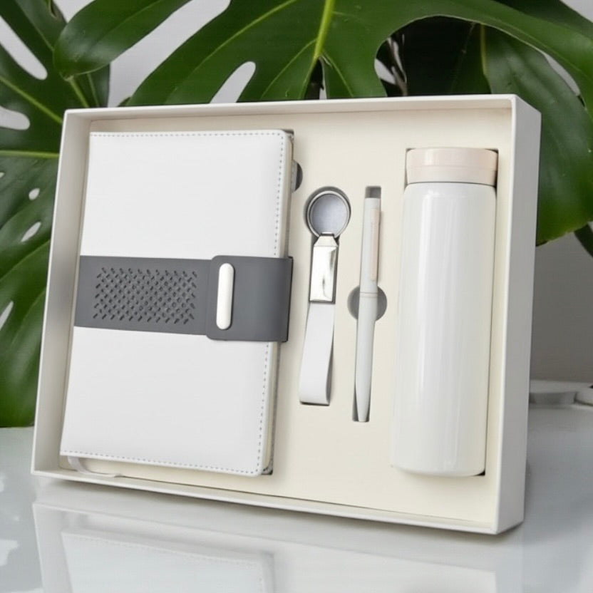 Premium White with Grey Belt 4 in 1 gift set - Karigar Chiriyaa