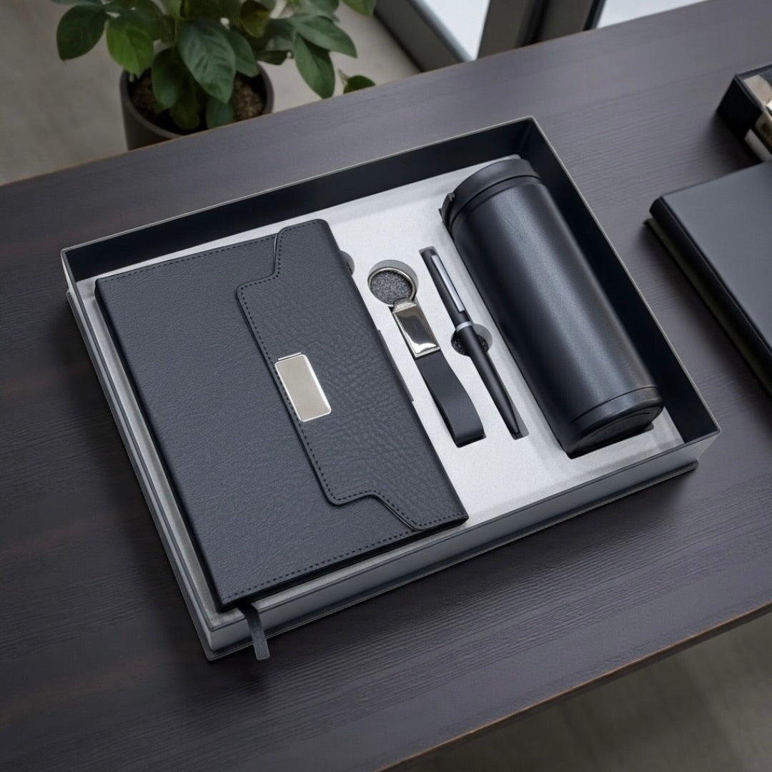 Premium Black Tri-Fold 4 in 1 gift set - Karigar Chiriyaa