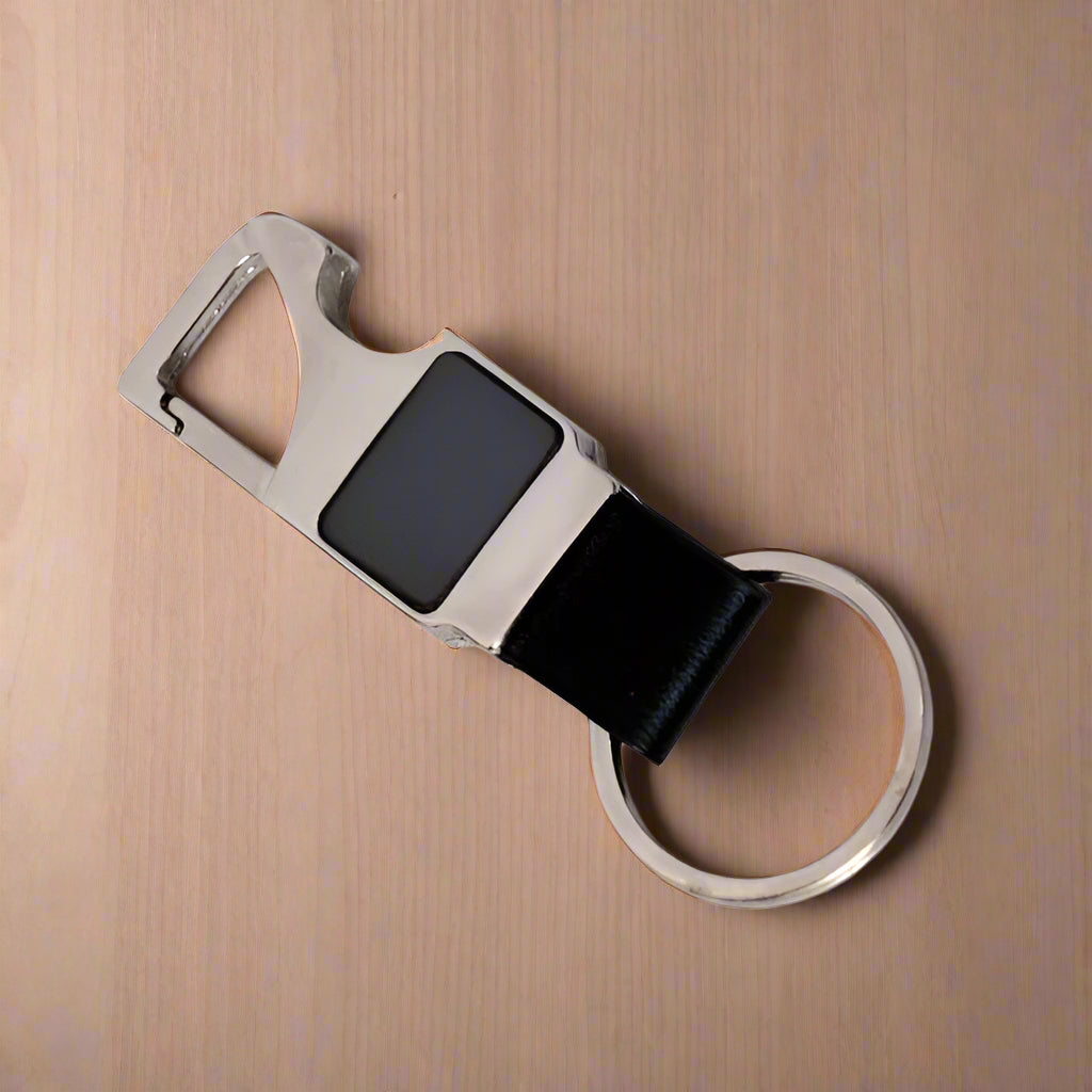 Black band metal keychain with unique doghook & bottle opener - Karigar Chiriyaa